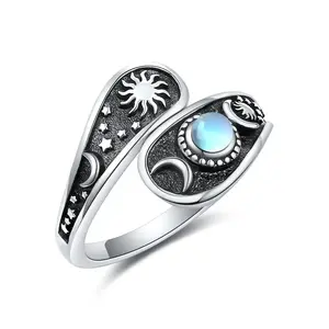 S925 Women's Sterling Silver Moon Star Spoon Ring Applicable Size 6-9 Can be given as a gift or worn by yourself Sterling Silver Vintage Sunflower