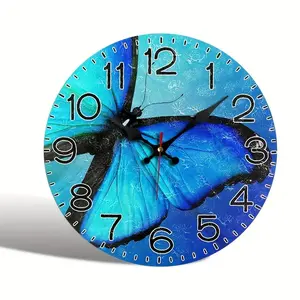 1 piece, 12inch / 30cm, purple butterfly wall clock, silent non-ticking decorative acrylic clock, suitable for home, office, bedroom, living room, school decoration, with a bright blue background