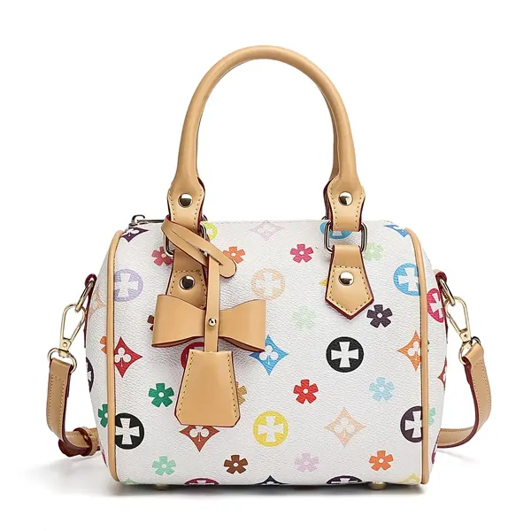 IVKMIVK Printed Mini Boston Barrel Bag, Women Handbag With Detachable Strap, Handheld Shoulder Crossbody Purse, 2 Color Options