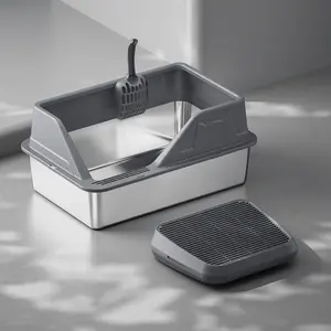 Dyame Anti Splash Cat Toilet Extra Large Open Type Stainless Steel Large Space Litter Tray Automatic Litter Box litter box cats stainless steel litter box