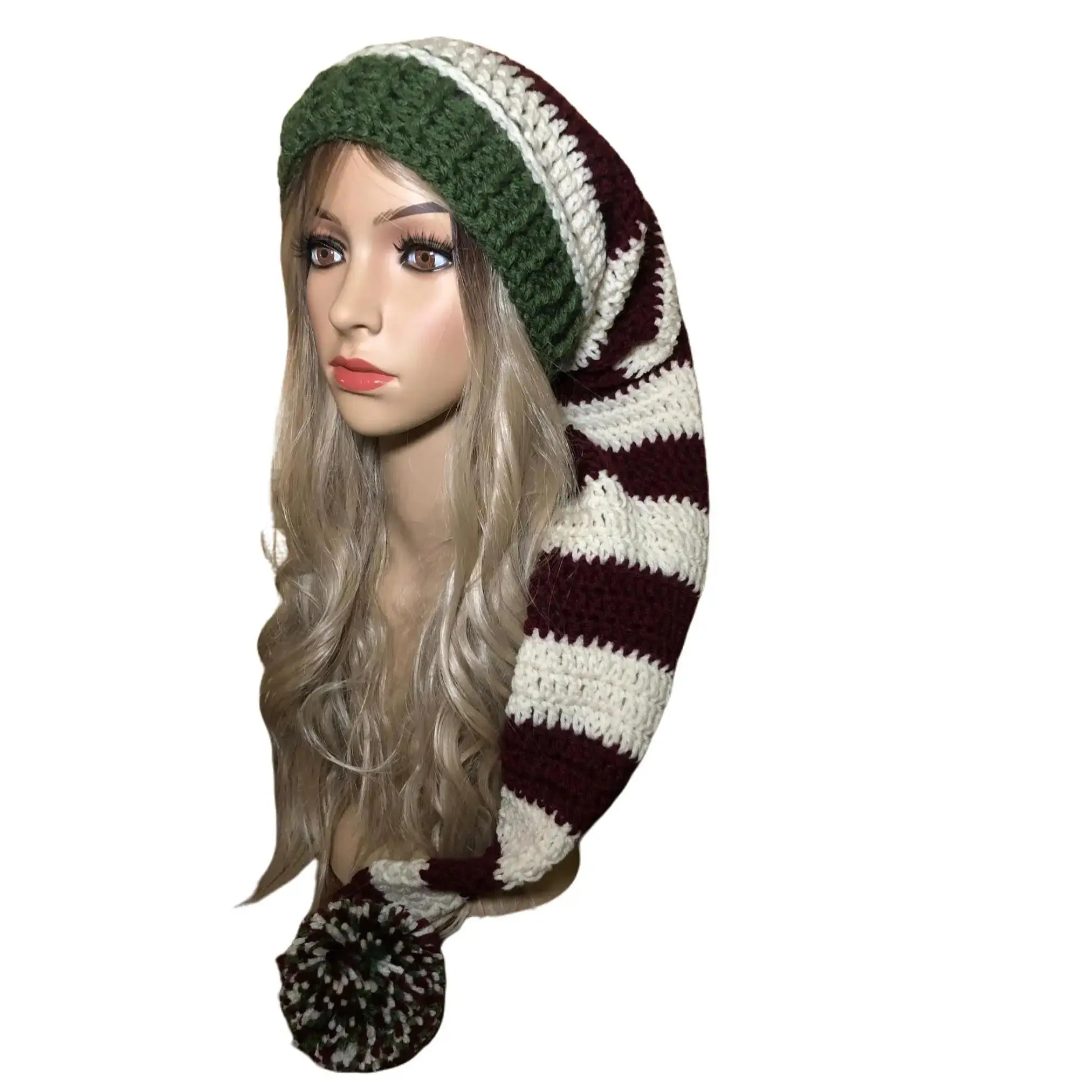 Boho Elf Hat Stocking Cap | Crochet Beanie | Elf Hat | Long Tail Beanie | Hand Knit Hat | Christmas Hat | Long Knit Hat
