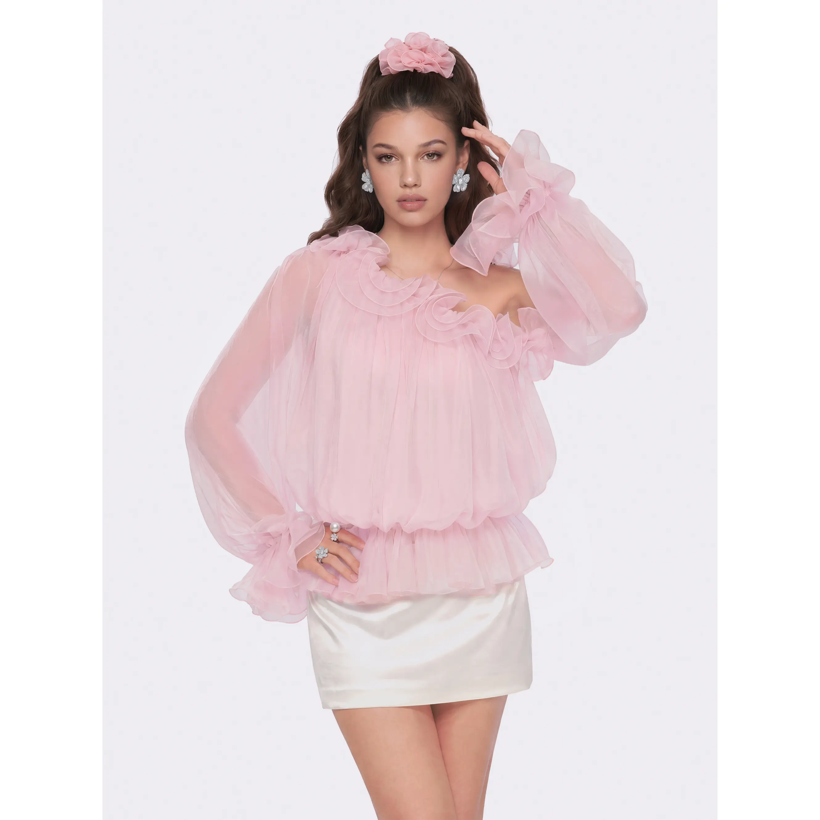 Summer Ruffle Pink Blouse