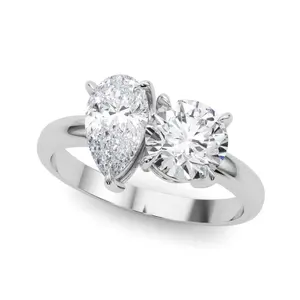 JewelMore 2 Carat Round and Pear Shape Lab Grown Diamond Graduated Engagement Ring for Women | 14K Gold | F-G Color, VS-SI Clarity | Lavish Collection | 30 Day Free Return