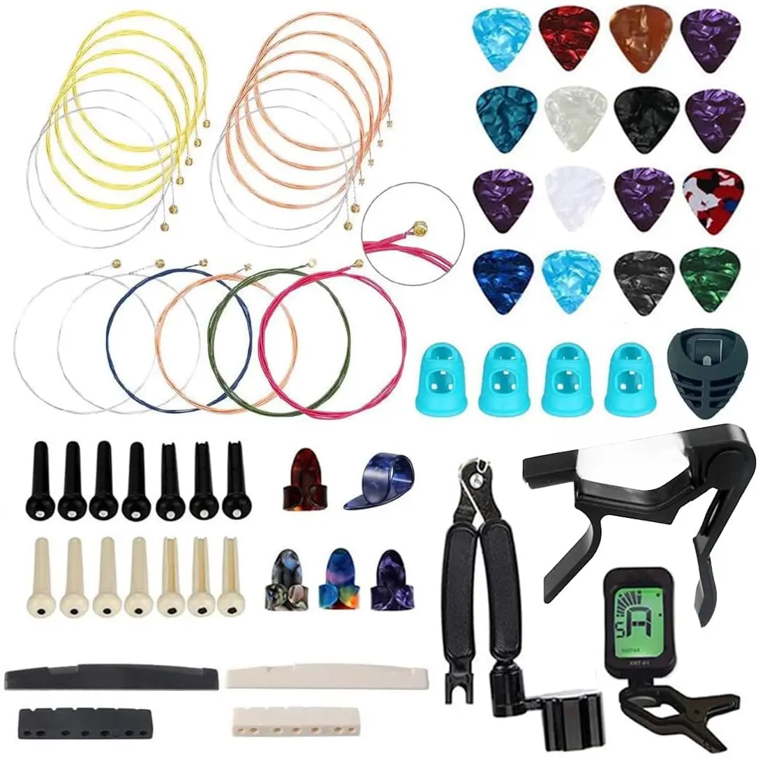 66 count Guitar Accessories Kit, Acoustic Guitar Changing Tool, Including Guitar Acoustic Strings, Guitar Picks, Capo, String Winder&, Tuner, Guitar ,for Guitar Players and Guitar Beginners