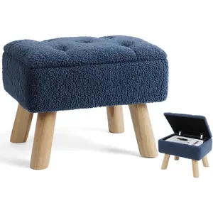 Storage Ottoman, Small Foot Stool Ottoman with Storage, Boucle Teddy  Foot Rest with Padded Seat, Sturdy   Stool for Living Room, Bedroom, Couch, Enterway (Dark Blue)