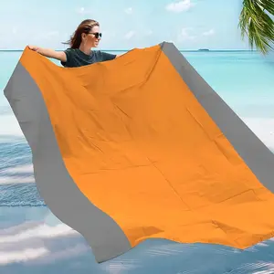 Portable Beach Mat, Foldable Beach Blanket with 4 Corner Anchors, Lightweight Picnic Mat, Outdoor Camping Mat, Travel Essentials