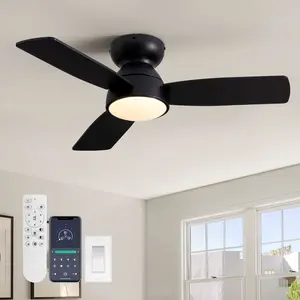 32”Ceiling Fan with LED Light Bluetooth/Remote Control Dimmable 3 Blades 6 Speeds Dimmable for Bedroom Living Room Black/White