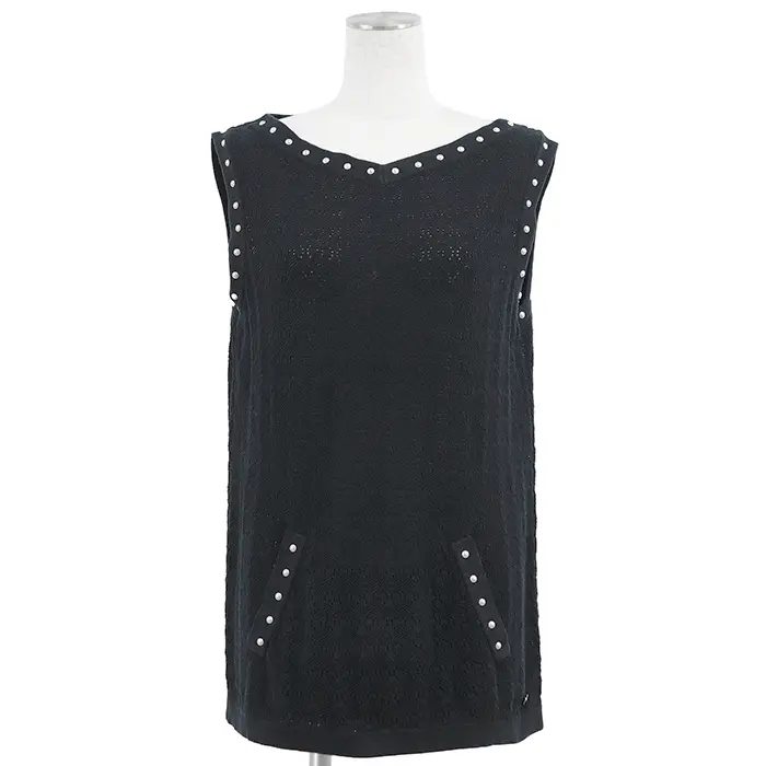 Pre-owned CHANEL Cotton Small Leather Goods Sleeveless Knit Top
