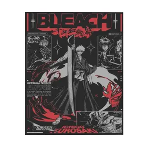 Manga Wall Bleach Ichigo Kurosaki "Getsuga Tensho" Unframed Canvas Wall Art, Anime Design, 16"x20" Black and Red Anime Poster, Japanese Shonen Manga Decor for Bedroom & Man Cave (Canvas Only, No Frame Included)