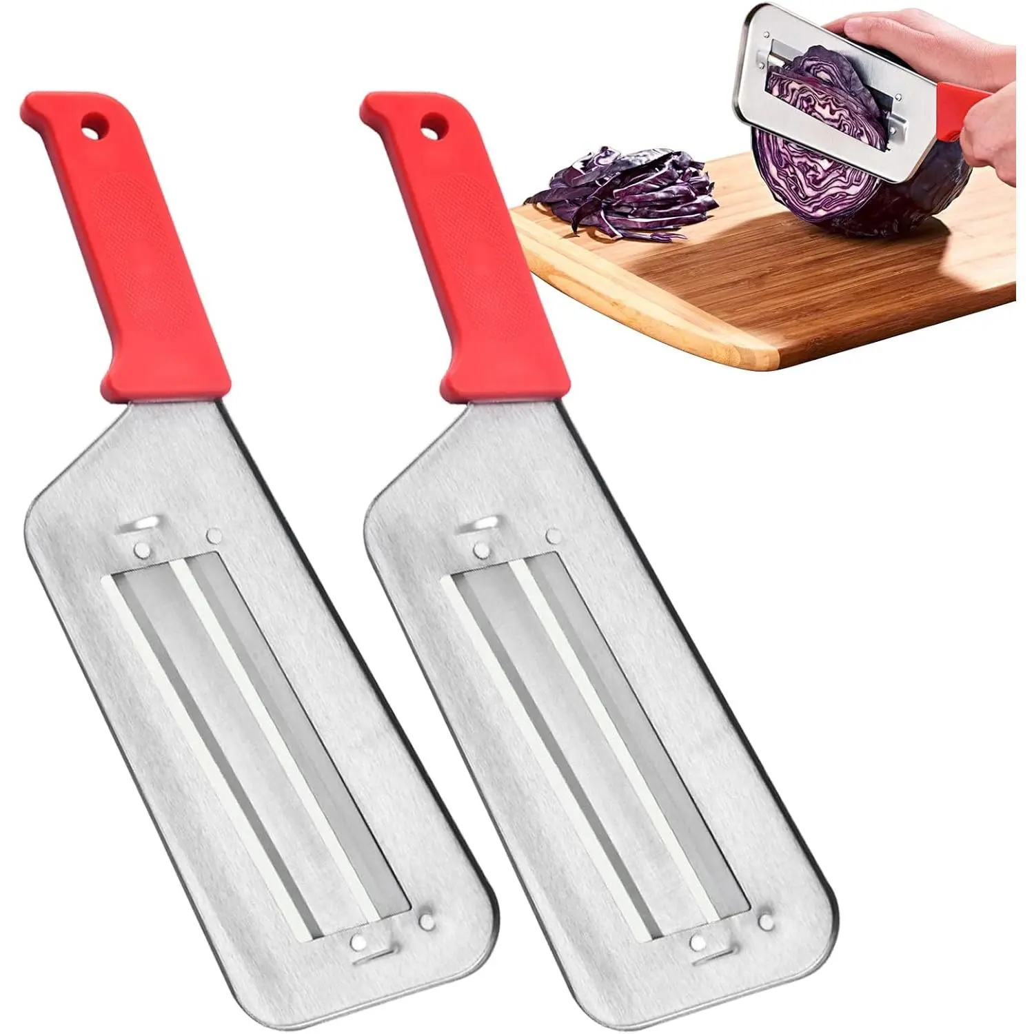 2 PACK Cabbage  Shredder Slicing  Sauerkraut  Grater, Two  Stainless Steel  for Sauerkraut Coleslaw Mandoline Slicer with  Finger Grips Peeler