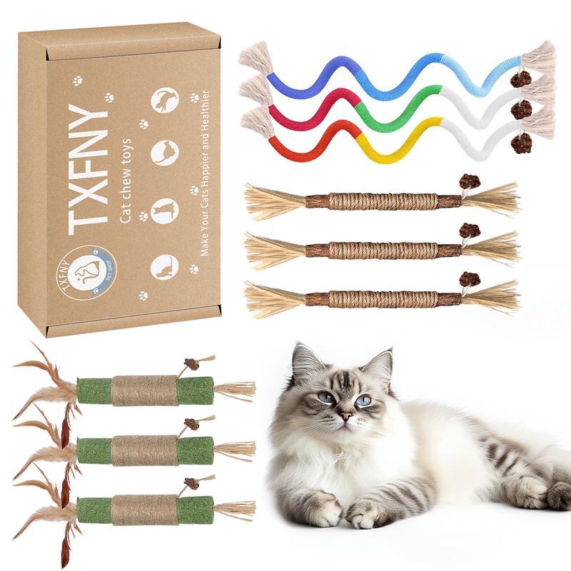 TxfnY Cat Toys Chew Ropes 9 Pcs with Refillable Natural Catnip, Safe ...
