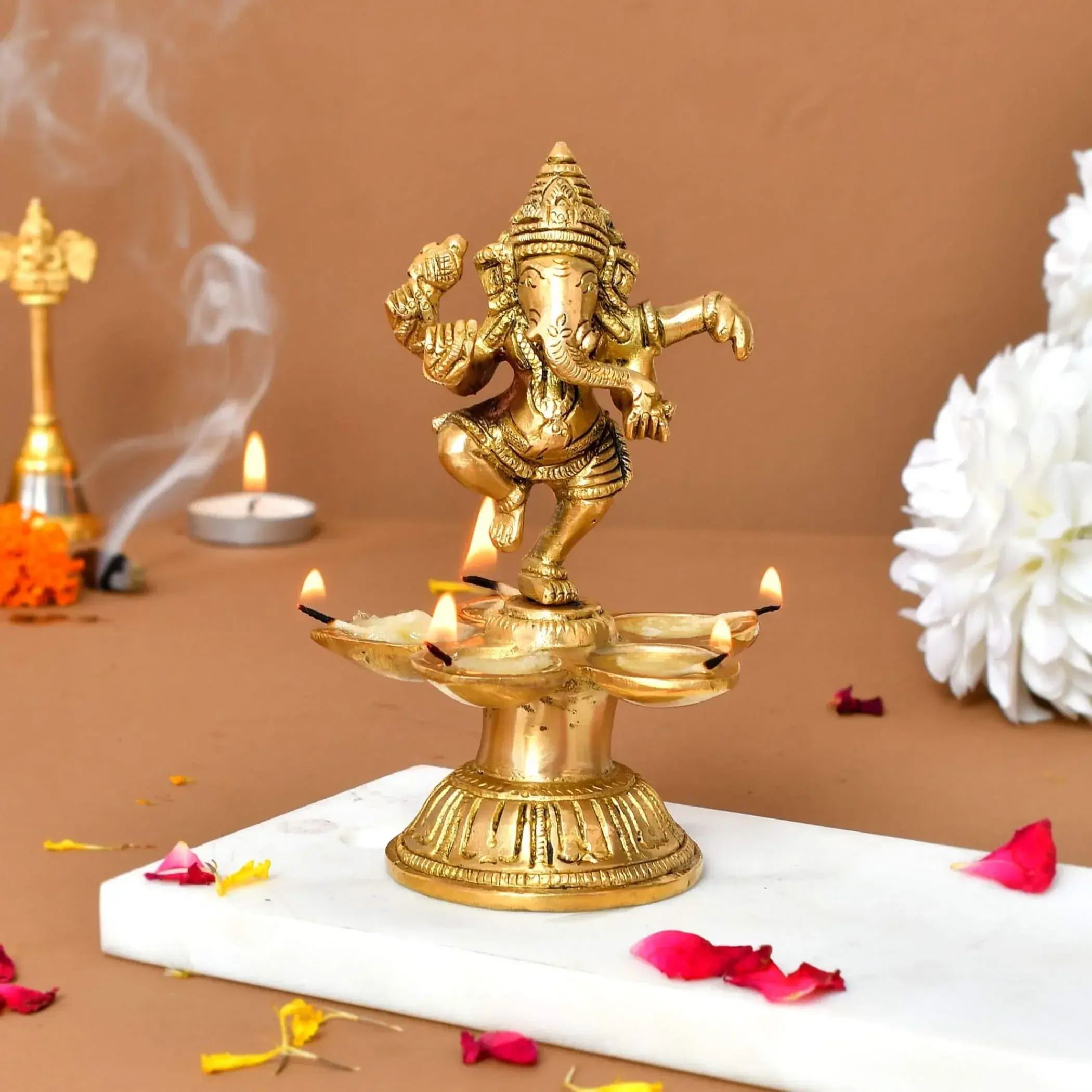Illuminate Your Home with Sacred Ganesha Brass Diya | Elegant Décor for Pooja, Mandir, Diwali Celebrations | A Cherished Gift