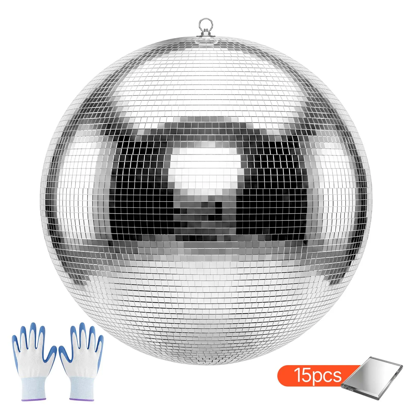 VEVOR Mirror Disco Ball 24 Inch Silver Reflective Ball with Hanging Ring, for Party Home Decoration Stage Props DJ Dance Club, 2 Mirror Tile Sizes, Reflects Light, Large Wedding Music Birthday Decor