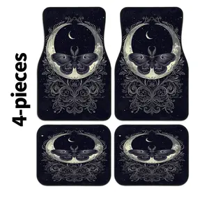 4-Piece Moth and Half Moon pattern printed car floor mats, front and rear carpets, car interior accessories floor mats, car accessories for front and rear seats, washable, stylish polyester floor mats protect cars, SUVs, etc