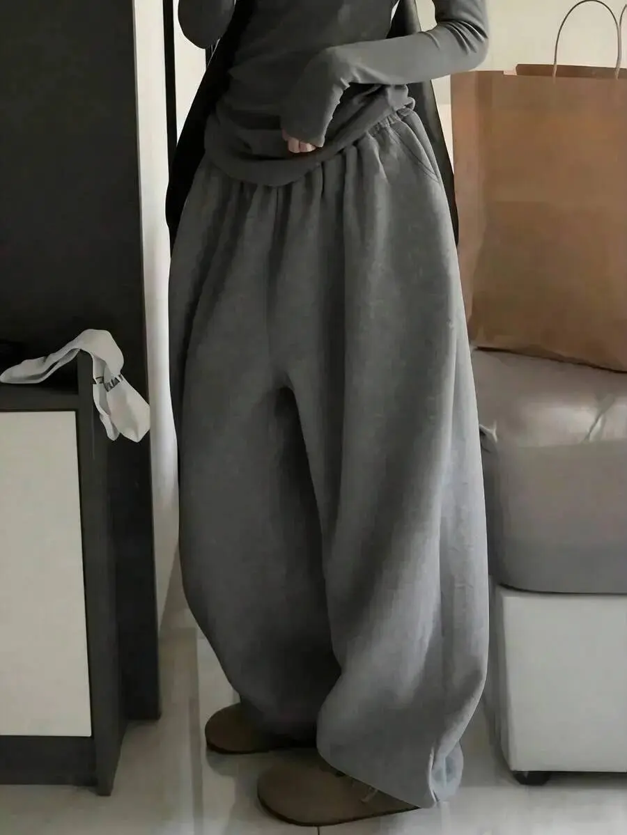 Girls/Teens Casual Baggy Sweatpants Joggers Pants Outdoor Street Pocket Trousers Sports Pants Wide Leg Elastic Waist Pants Pull On Fleece Athletic Ages 8-16 Years