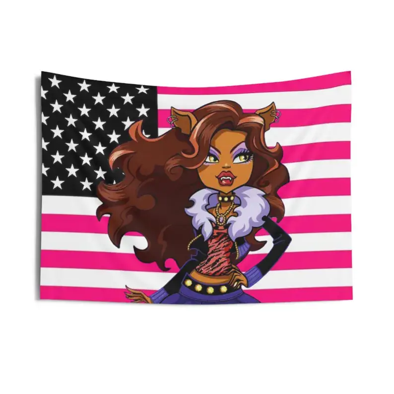 Clawdeen Wolf Monster High Indoor Wall Tapestry, McBling Alternative Emo Y2K Bratz Decor, 2000s Goth RoomDecor Draculaura Frankie Stein, Wall Hanging Decor, 60x40 Inch Tapestry, Living Room Decor Tapestry