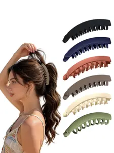 6pcs Women's Elegant Sandpaper Banana Clips, Large Tooth Hair Claw Clip, High Ponytail Hairstyle Accessory, Updo Hair Accessories, Comfortable and Stylish