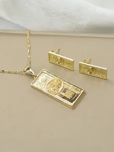 Men's Fashion Hip Hop Punk Style Pendant Necklace Earrings Set, Perfect for Parties, Unique Jewelry Gift for Valentine's Day, Christmas, Halloween