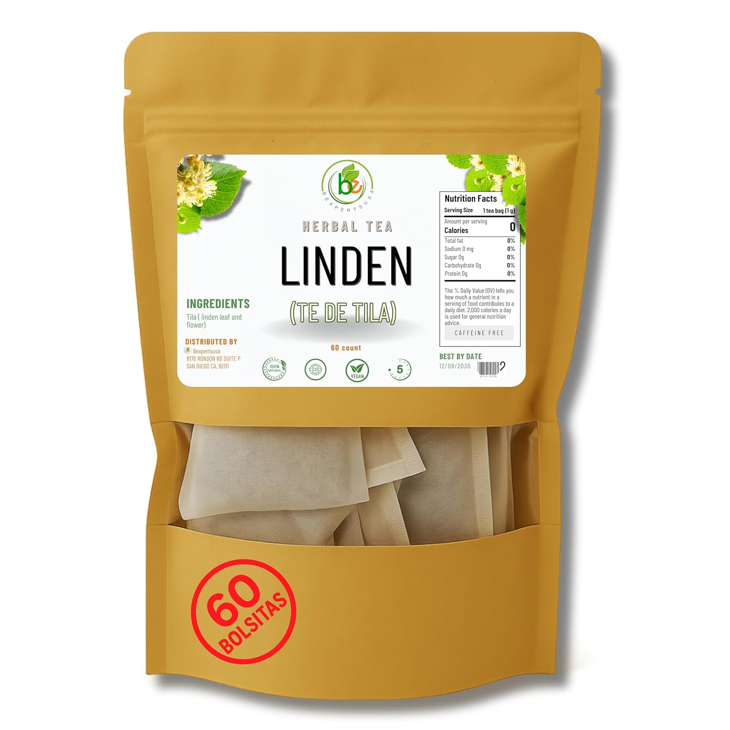 VIRAL Bexpertsusa Tila Té (Linden Tea) – 60 Tea Bags, 100% Natural, Vegan, Herbal, Caffeine-Free, Gluten-Free, Non-GMO, Soothing Traditional Infusion