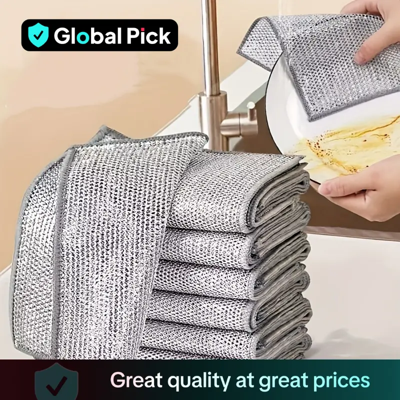 Stainless Steel Kitchen Cleaning Cloth, Magic Dual-Sided Silver Color Scrubbing Pad, Non-Scratch Dishcloth, Quick-Dry, Multi-Purpose