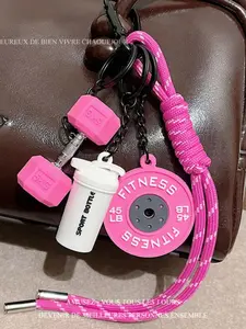 Gym Keychain with Barbell and Dumbbell Pendants, and Braided Rope, Bag/wallet Charm, Weightlifting Theme Jewelry Accessory, All Seasons