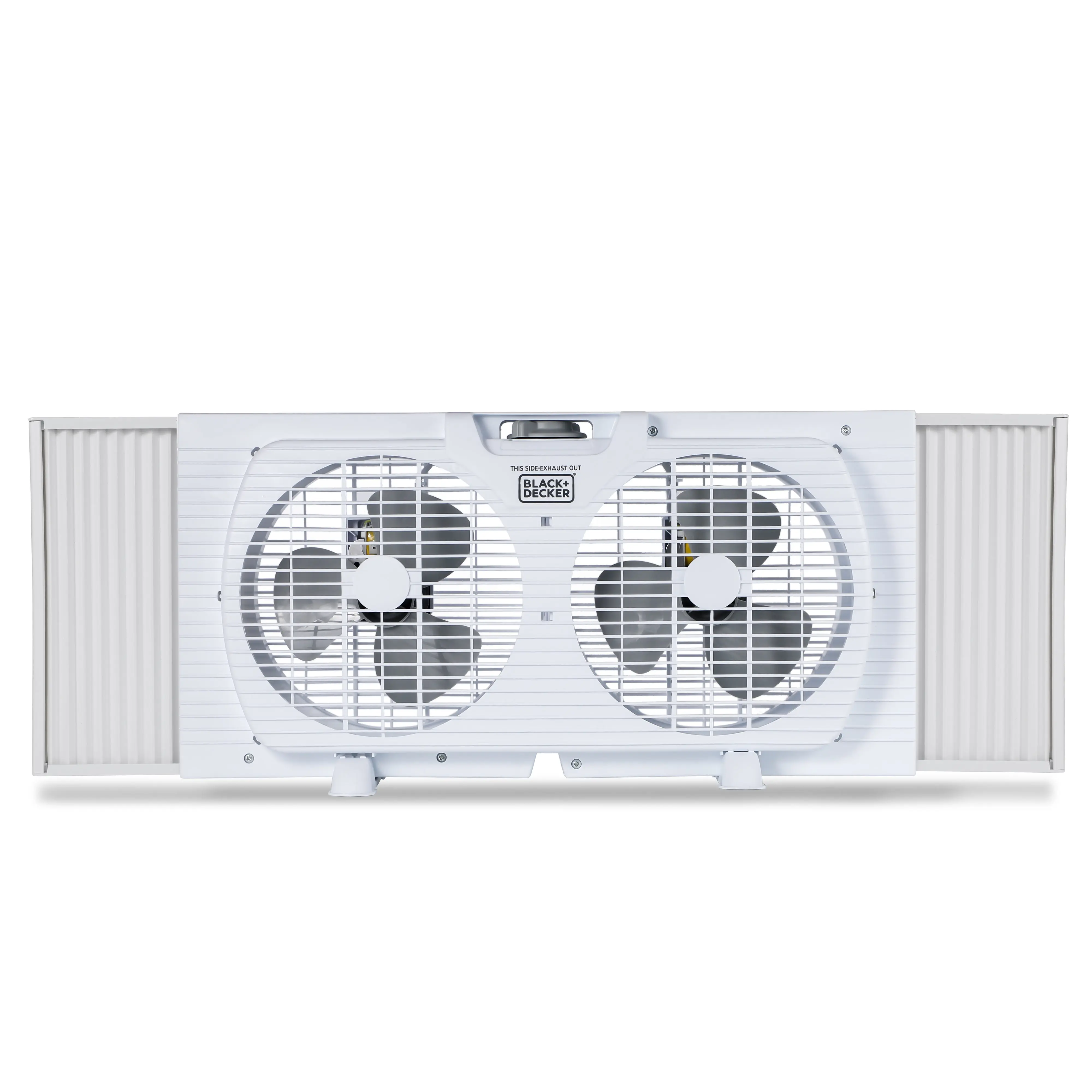 BLACK+DECKER 9" Dual Window Fan with 2 Speed Settings, Twin Fan Heads with Mechanical Dial Control, Removable Legs, For Sliding Windows up to 33” W with Accordion Expanders