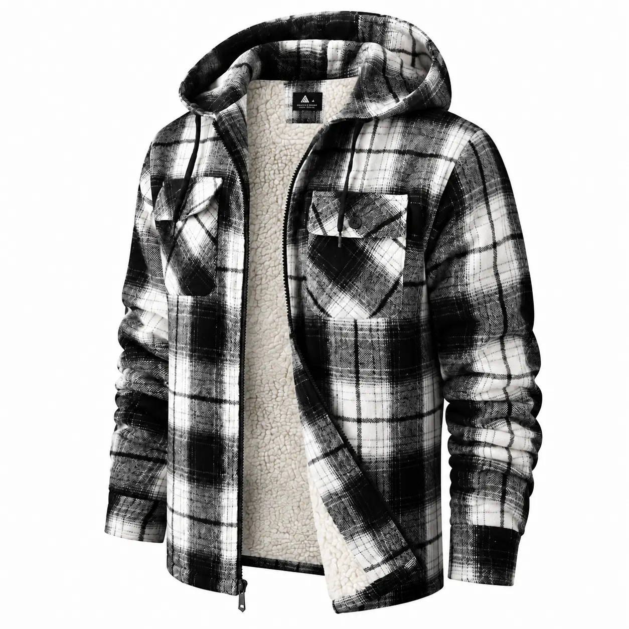 ZITY Mens Flannel Hooded Jacket Fleece Sherpa Lined Plaid Zip Up Sweatshirt Warm Fall Winter Shirts Jackets Coat, Thick Outwear with 4 Pockets, Outdoor, Hiking, Camping, Work, Streetwear, Daily Casual
