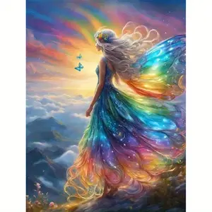 1PC Colorful Girl 16x20in Unframed Beginner DIY Acrylic Paint by Numbers Kit Handcraft Art Set Dreamy Rainbow Style Decor for Living Room / Bedroom / Kids Room / Entryway Ideal Sweet Healing Vibe Gift / Housewarming Present / Home Wall Decoration