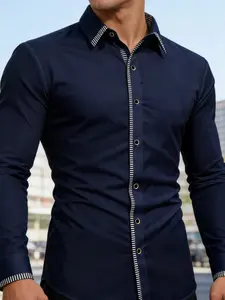 Men's Business Casual Shirt, Long Sleeve, Striped Contrast Design, Wrinkle-Free, Slim Fit, Office, Friday Night, Party, Graduation, Cruise, Business Travel