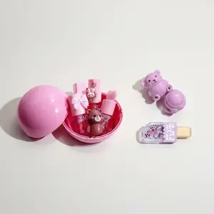 Round Beauty Box & Bear Lipstick Bundle, Makeup Set with Cute Bunny Keychain, Moisturizing Lipstick & Gloss, Gift for Girls & Women, Lipgloss