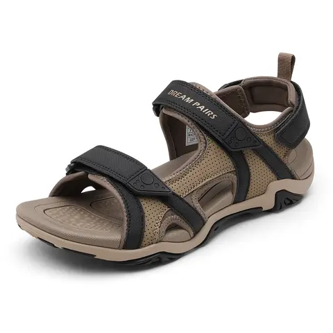 DREAM PAIRS Men's Arch Support Hiking Sandals - Fabric, Breathable Holes, Rubber-Soled, Adjustable Cross-Straps with Hook Loops, Open-Toe Open-Body Casual Outdoor Sandals, Water-Resistant Athletic Footwear for Summer Hiking, Walking