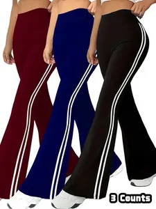 Women's Striped Side High Waist Sports Flare Leg Leggings, Casual Comfy Breathable Bell Bottom Trousers for Yoga Gym Workout Running, Ladies Sportswear for All Seasons