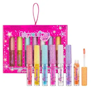 Expressions girl 7pc Fruity Flavored Lip Gloss Set – Assorted Fruit Flavor Lip Glosses | Non-Toxic Kids Makeup | Fun Shiny Lip Gloss Collection for Kids, Teens & Girls – Sweet & Glossy Lip Care