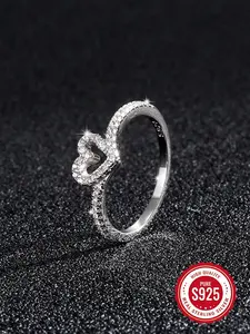 S925 Sterling Silver Hollow Out Heart Shaped Rhinestone Decor Ring, Fashion Jewelry for Party, Daily Clothing Decor, Trendy All-match & Exquisite Jewelry for Birthday Gift