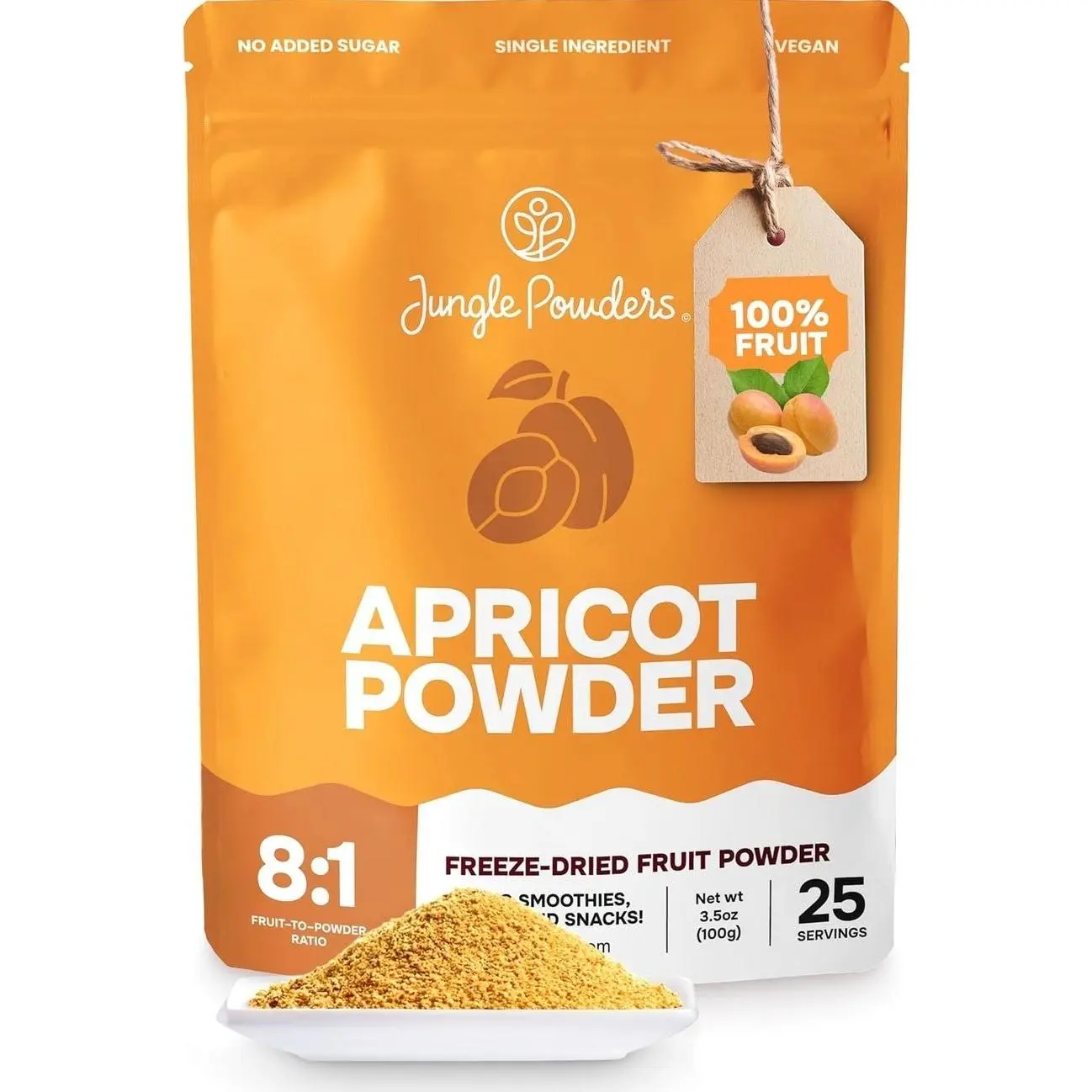 Jungle Powders Apricot Powder 3.5 Ounce Powdered Freeze Dried Apricot Fruit Smoothie No Sugar Added Additive and Filler Free Dehydrated Apricots Extract For Baking & Flavoring No Apricot Seeds Kernels
