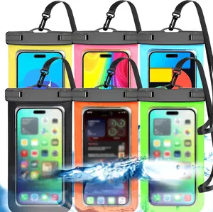 6 Pack Multicolor Universal Waterproof Phone Pouch, Large Phone Waterproof Case Dry Bag, Outdoor for iPhone, and up to 7.5" (Black, Blue, Pink, Orange, Yellow, Green) Organiser Hand Mount Protector