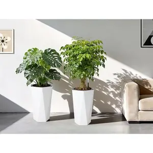 Garvee 22.5 Inch Tall Planters Set of 2, Outdoor Planters Self Watering Plant Pots with Water Level Monitor, Multiple Drainage Holes, Flower Pots for Patio, Porch, Living Room, or Home Office, White