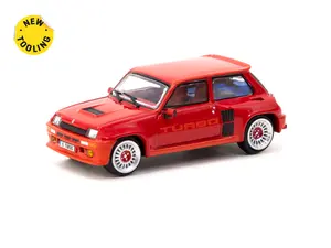 Tarmac Works 1:64 Renault 5 Turbo ROAD64 COLLECTION Diecast Model Car - Limited Edition Red Color with Real Rubber Tires & Detailed Design
