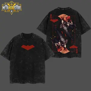 MetaHero Jason Todd Red Hood (Robin #90) Hero Verse Comic Oversize Soft Classic Seamless Short-Sleeve Acid-Washed Cotton Tee, Double-Printed Graphic Apparel, Lightweight Streetwear Top for Men