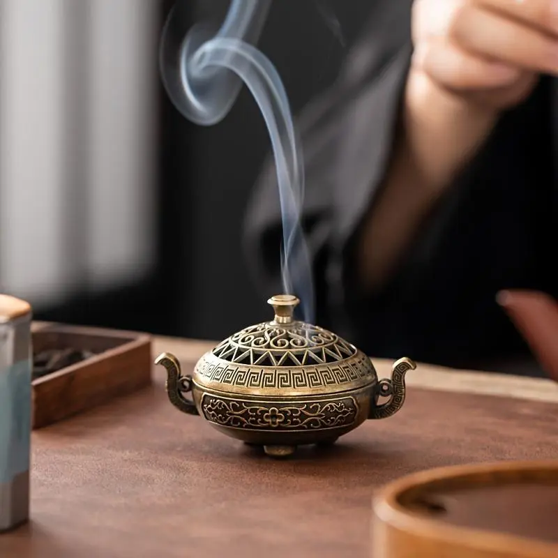 2 in 1 Brass Aromatic Incense Burner and Ash Collector, Incense Holders, Handmade Nepalese Decor for Spiritual Spaces, Compact Design for All Seasons, Bronze Color