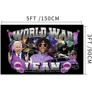 "World War Lean" Meme Tapestry 3x5 FT - Polyester Chief Keef Funny Wall Hanging for Bedroom Decor, Viral Internet Banner