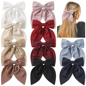 Women’s 10Pcs Silky Satin Ribbon Bow Hair Clips, Neutral Tones Accessories with Hair Bows Headbands, Ideal Gifts