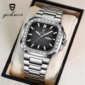 GOHUOS Men's Classic Quartz Watch Square Analog Dial, Casual Business Style Wristwatch, Fashion Versatile Timepiece for Daily Wear & Parties