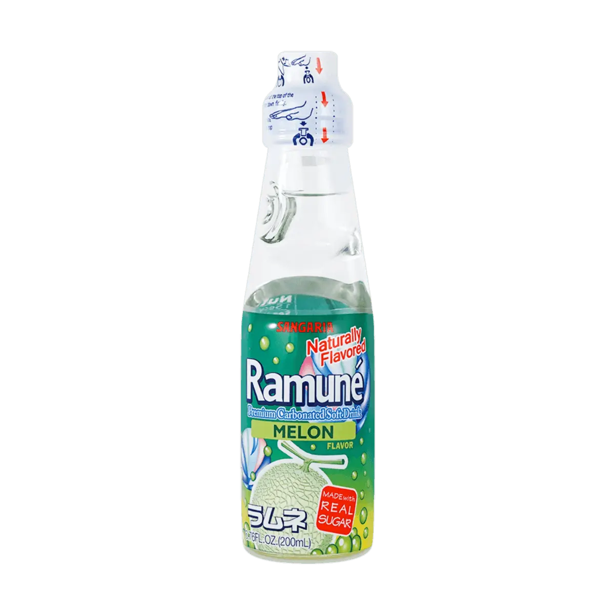 SANGARIA Melon Ramune Soda Japanese Soda Pop 200ml - Authentic Japanese Drink