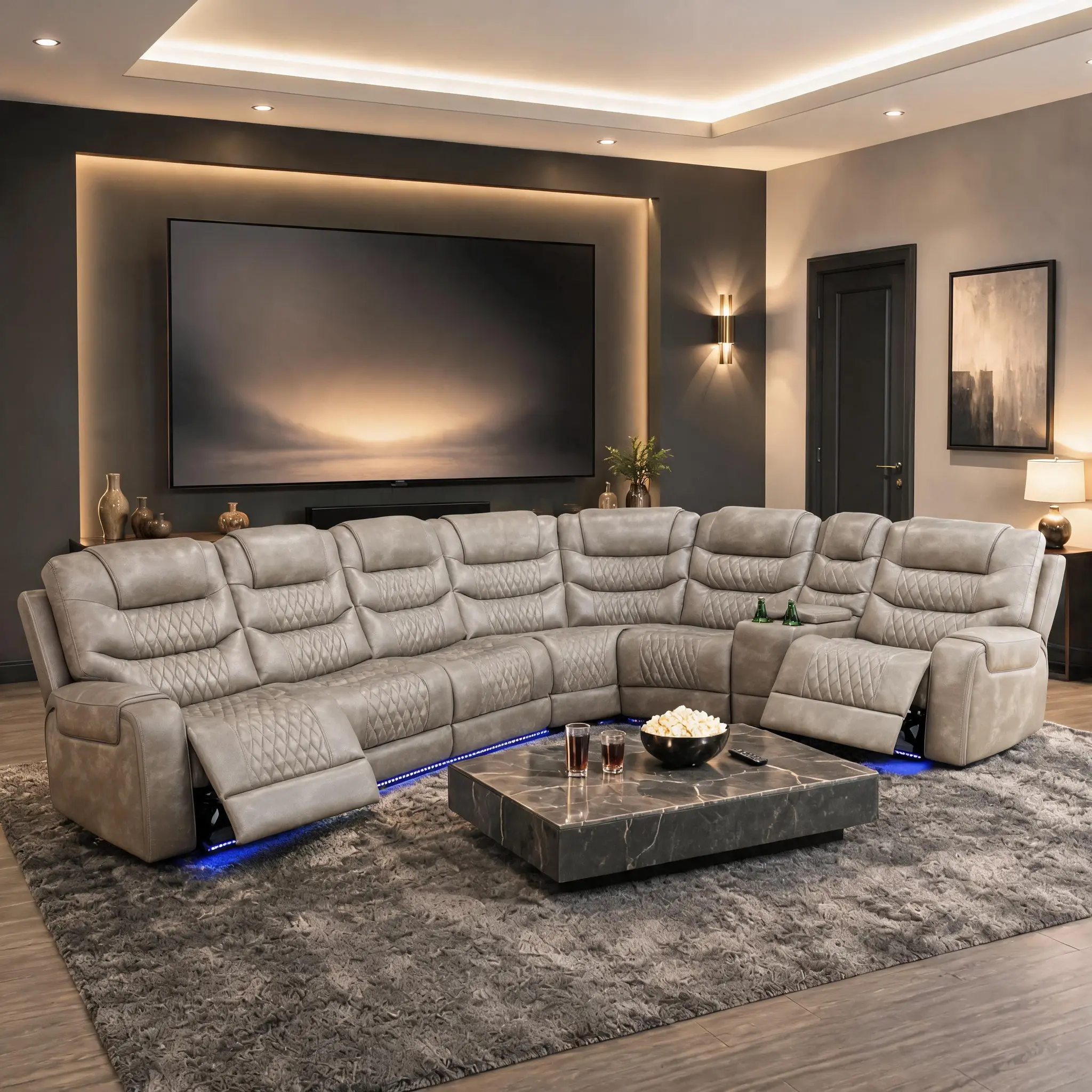 Ainehome 3-Piece Electric Recliner Sofa Set, Grey Breathing Leather, Modern Design Indoor Living Room Furniture for Contemporary Homes bedroom lounge apartment small bed foldable payless