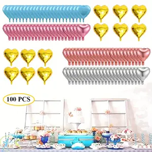 100PCS 5 Inch Heart-Shaped Aluminum Foil Balloons, for Wedding, Engagement, Birthday, Mother's Day, Father's Day, Spring, Summer, Party Decorations, Gold, Rose Gold, Silver, Blue, Pink
