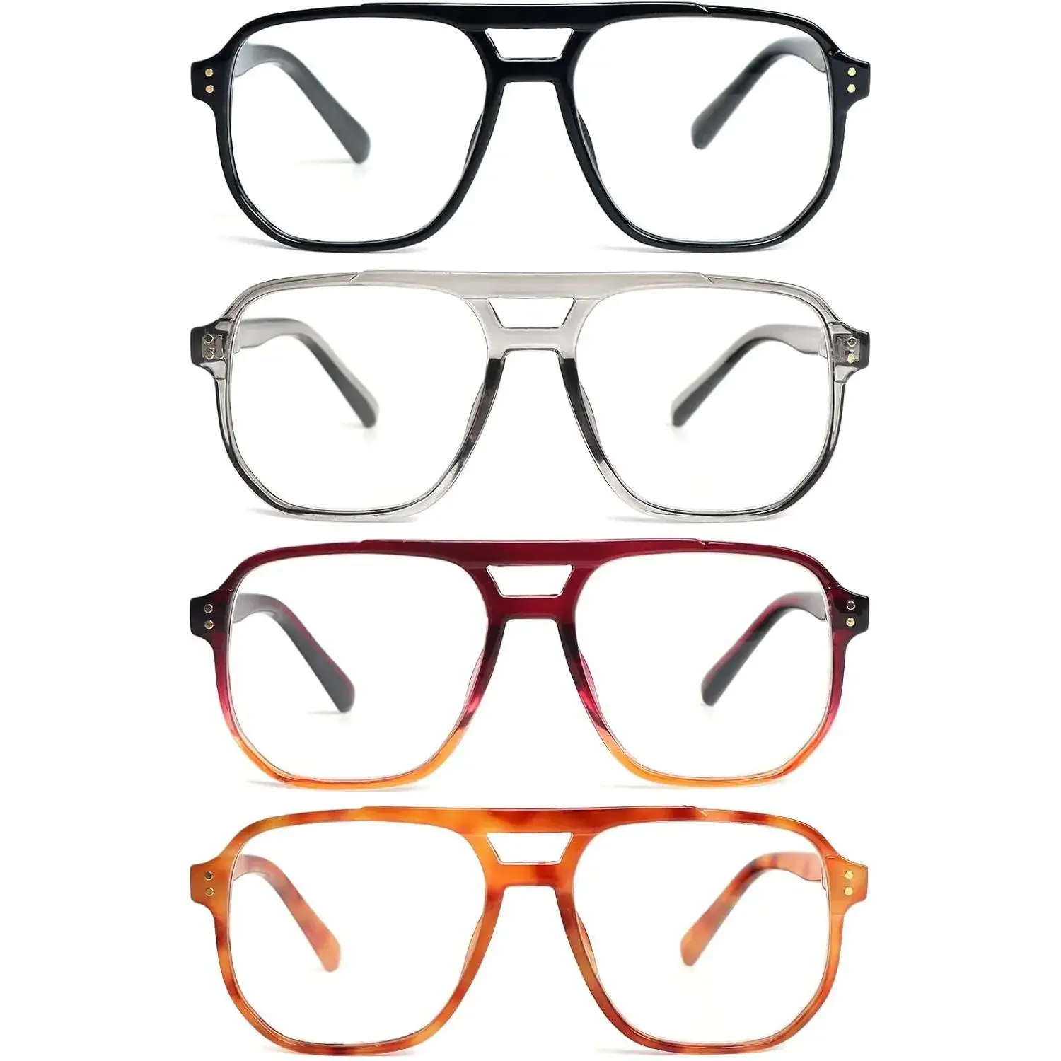 Aviator Reading Glasses for Women Men,4 Pairs OversizedBlue Light Blocking Spring Hinge Readers