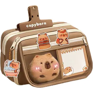 Cute Capybara Pencil Case, Kawaii Pouch Stationery Set, Stationery Pouch Set with Plush Brooch, Pens, Sticky Notes, , Stickers, whiteout Correction Tape, Large Capacity Multi-layers Pen Case