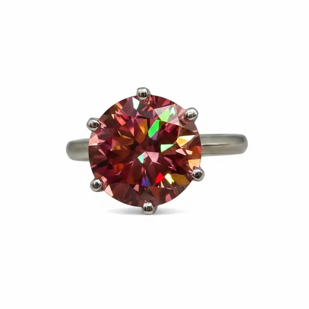 5CT VVS1 Round Brilliant Cut Red Moissanite Ring, Orange, Female, Adults, Moissanite Wedding Ring, Exquisite Trendy Ring