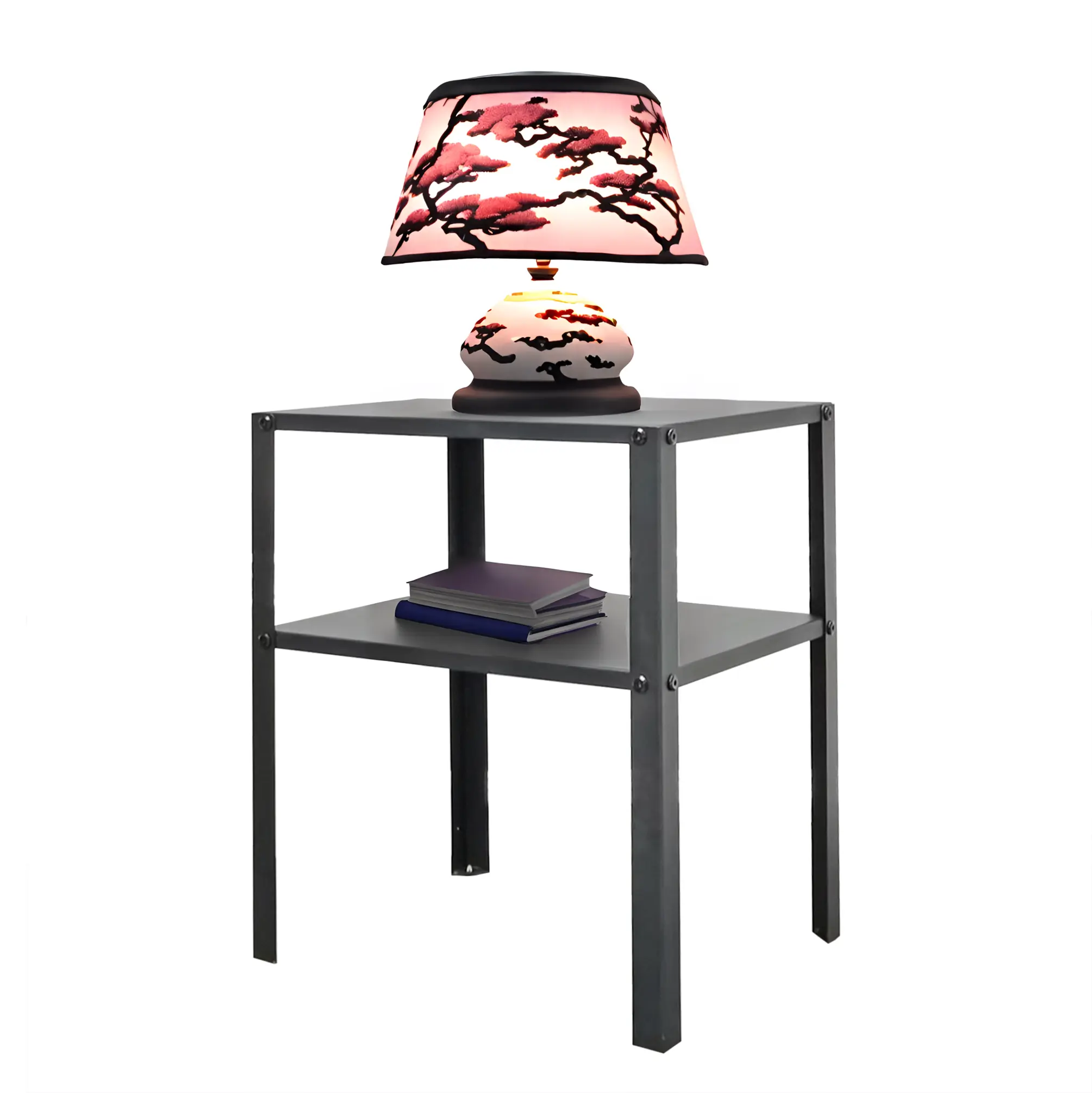 FixtureDisplays® Black Metal 2-Tier Nightstand, 14W X 11D X 17"H, Sturdy Riser 50 lbs Capacity, Night Stand, End Table, Side Table 22003-NF